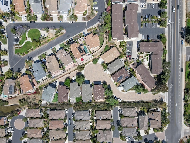 Aerial view of large-scale villa in wealthy residential town Encinitas, South California, USA.