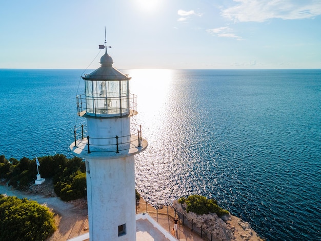 Aerial view of lefkada lighthouse travel landmark summer Greece