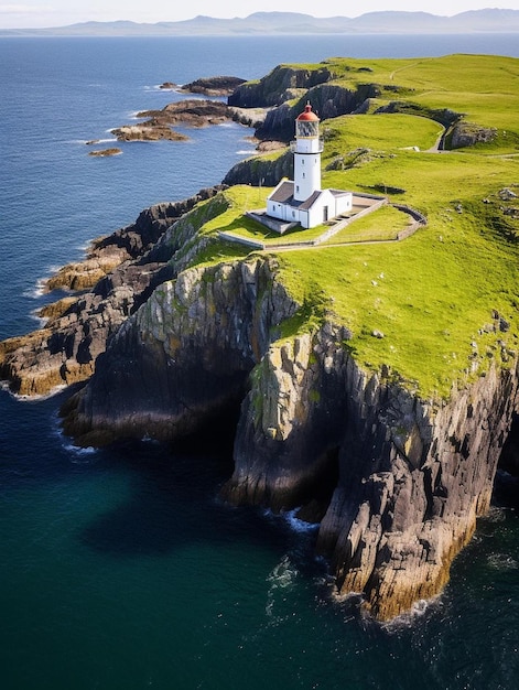 Photo aerial view of the lighthouse on tory island