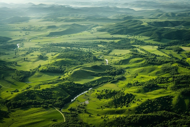 Photo aerial view of lush green countryside