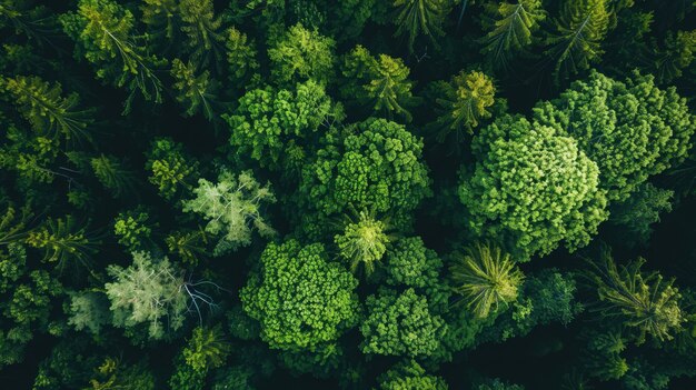 Aerial View of Lush Green Forest Canopy with Dense Trees and Foliage in Summer