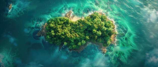 Photo aerial view of a lush green island 8k uhd