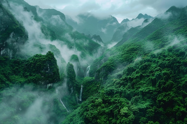 Aerial View of Lush Green Mountain Range