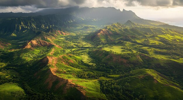 Photo aerial view of lush green mountains and valleys photo