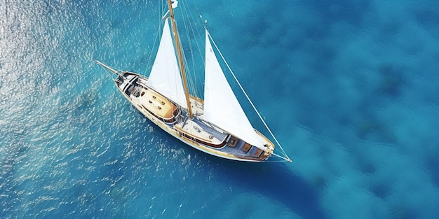 The aerial view of a luxurious sailing boat with AI generated