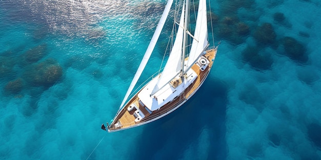 The aerial view of a luxurious sailing boat with AI generated