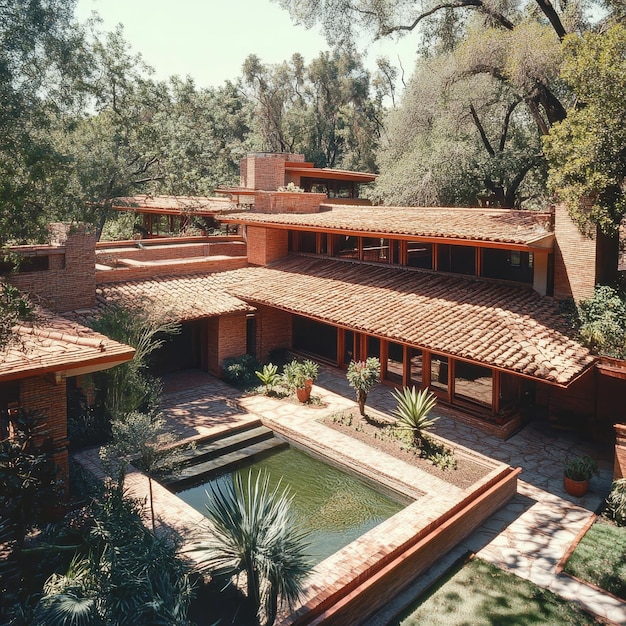 Photo aerial view of luxury villa with swimming pool in the desert