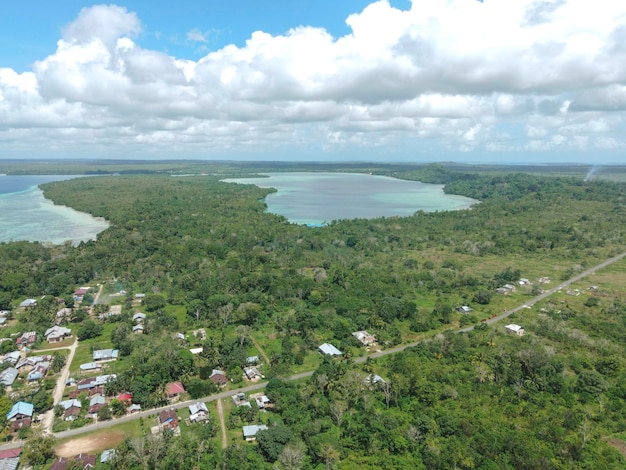 Aerial view of many small island in Maluku, Indonesia