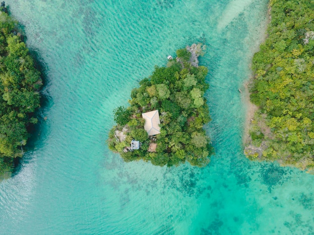 Aerial view of many small island in Maluku, Indonesia