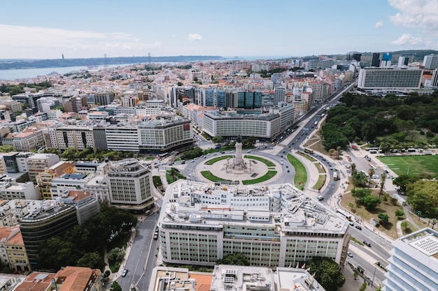 Aerial view of Marquis of Pombal Square Praca do Marques de Pombal Lisbon Portugal