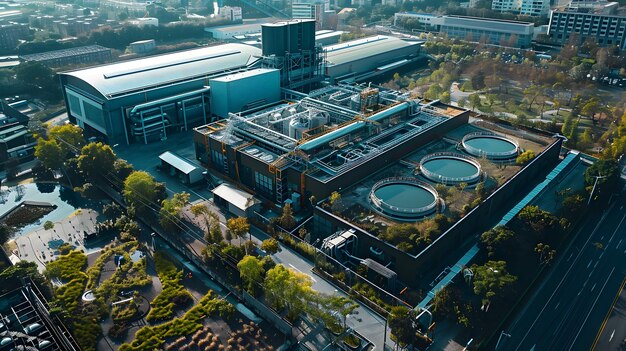 Aerial View of Massive Circular Economy E Waste Recycling Plant in Industrial Cityscape