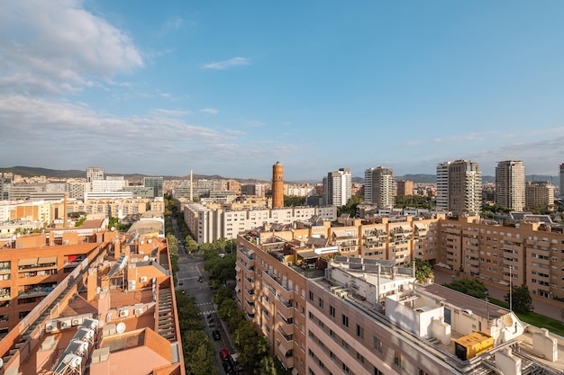 Aerial view of the mesmerizing area of poble nou in barcelona in spain near the sea with highly