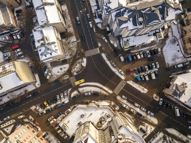 Aerial view of modern city with tall buildings