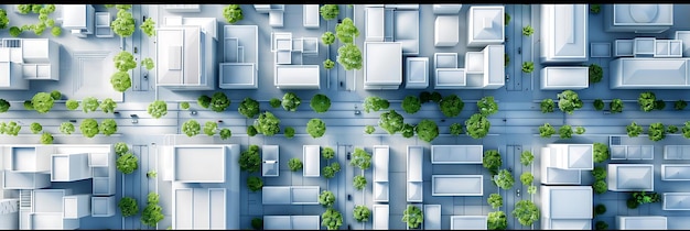 Photo aerial view of a modern city with trees and buildings 3d illustration