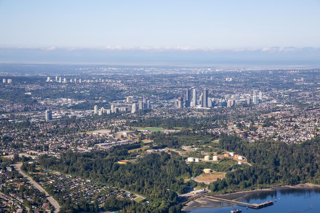 Aerial view of a modern cityscape Burnaby Vancouver BC Canada