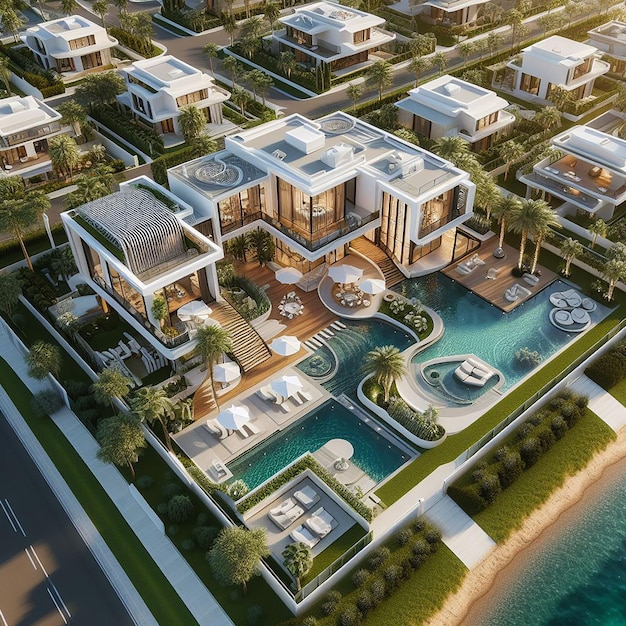 Aerial view of a modern luxury villa