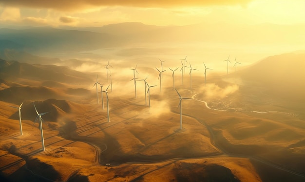 Aerial view of modern wind farm