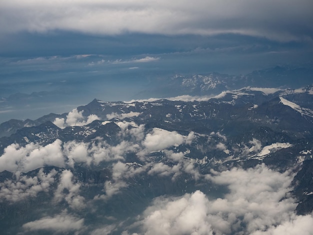 Aerial view of Mount Blanc in Aosta Valley in Italy