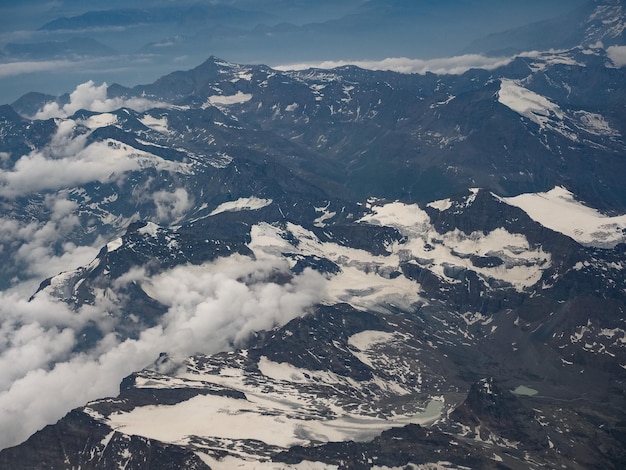 Aerial view of Mount Blanc in Aosta Valley in Italy