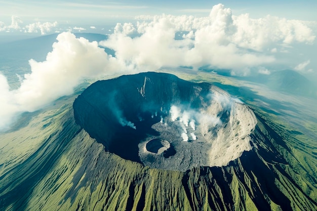 Aerial view of Mount Slamet or Gunung Slamet is an active stratovolcano