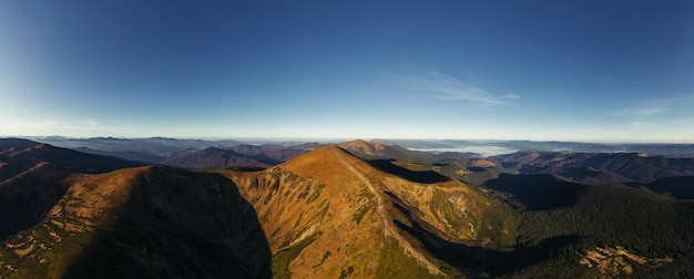 Aerial view of mountain hills carpathian mountains landscape