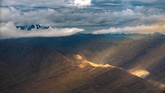 Aerial view of mountain range on July and August in Leh