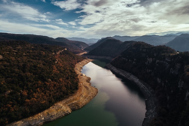 Aerial view of the mountain and river