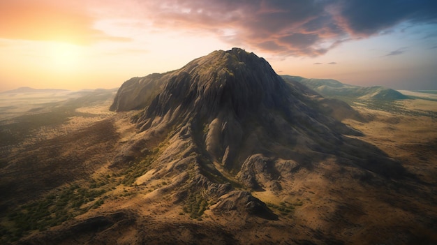 Aerial view of mountain at sunset with valley nature mountains