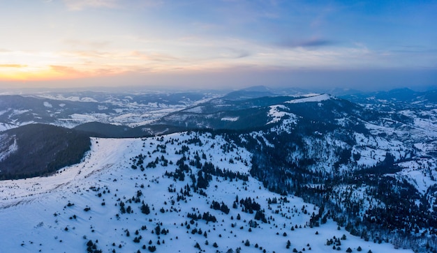 Aerial view of the mystical landscape of a winter