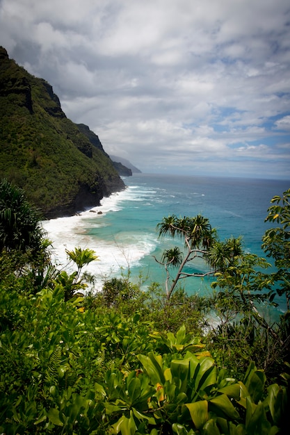 Aerial view of Na Pali Coast in Kauai Hawaii