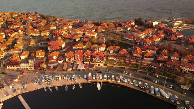 Aerial view of Nesebar ancient city on the Black Sea coast of Bulgaria