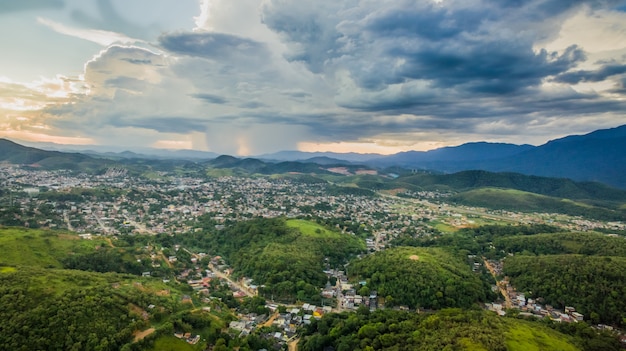 Aerial view of Nova Iguacu mountain city.