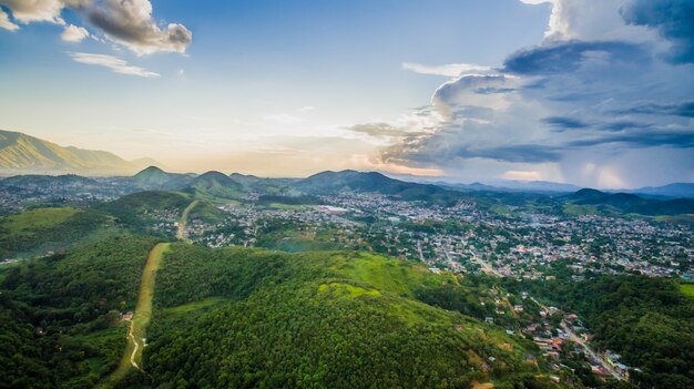 Aerial view of Nova Iguacu mountain city.