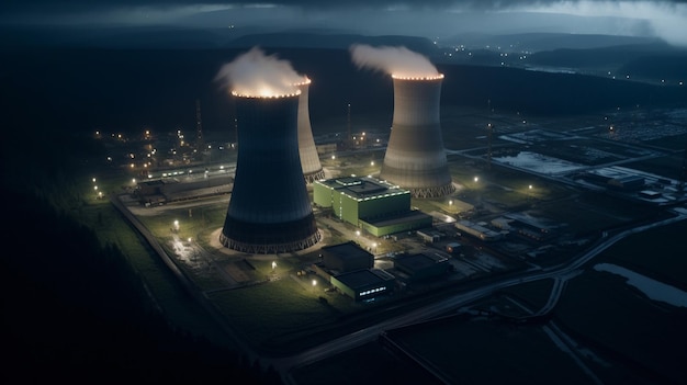 Aerial view of the nuclear plant producing electrical energy