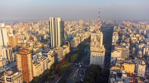 Aerial view of the Obelisk icon of the city of Buenos Aires