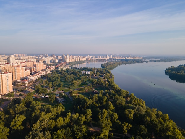 Aerial view of Obolon embankment in Kiev during the day