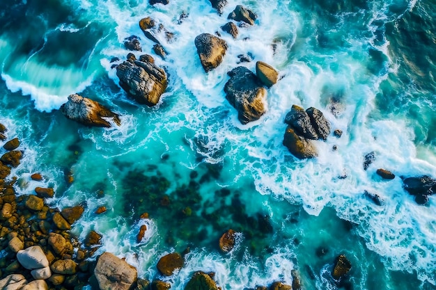 Photo aerial view of the ocean with rocks and waves