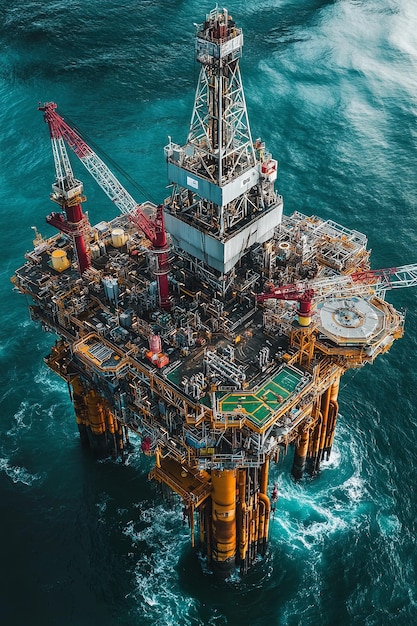 Photo aerial view of an offshore oil rig platform in the middle of the ocean