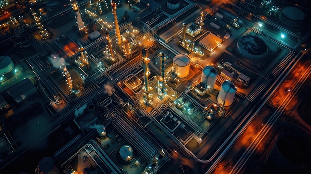 Photo aerial view of oil and gas industry at night