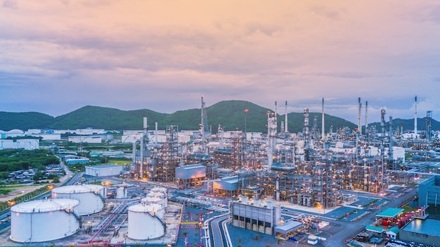 Aerial view Oil refinery and Chemical plant