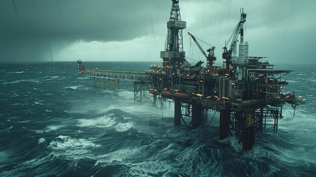 Photo an aerial view of an oil rig in the middle of the ocean