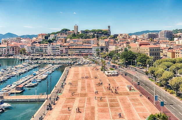 Aerial view over the Old Harbor Cannes Cote d'Azur France