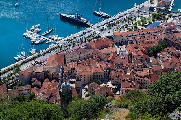 Aerial view of the old town of Kotor Montenegro