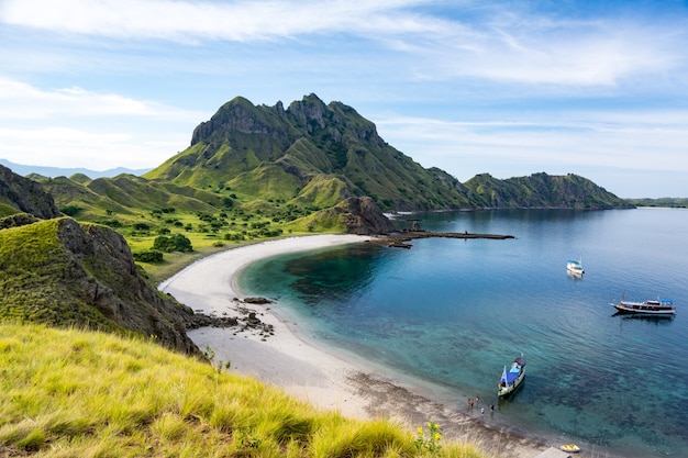 Aerial View of the Padar Island Bay at Komodo National Park.