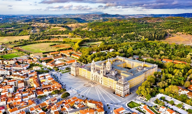 Aerial view of the Palace of Mafra. UNESCO world heritage in Portugal