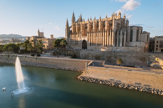 Aerial view of Palma de Mallorca Cathedral A historic Spanish cultural city in Mallorca