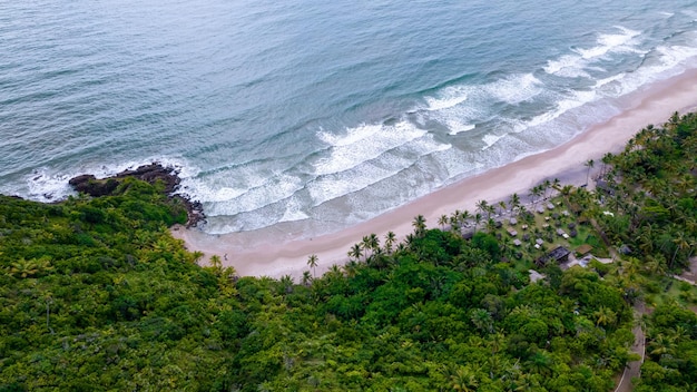 Aerial view of the paradisiacal beach of Itacarezinho Itacare Bahia Brazil Tourist place with sea and vegetation