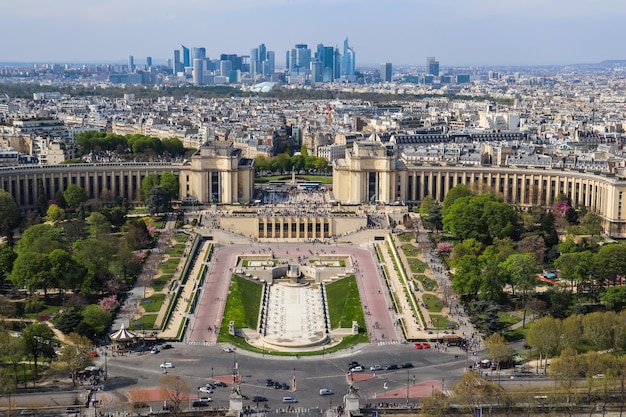 Aerial view of Paris city from Eiffel Tower France April 2019