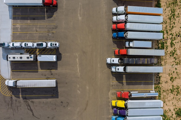 Photo aerial view of parking lot with trucks on transportation of truck rest area trailers logistics dock