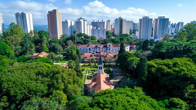 Aerial view of Parque Vicentina Aranha in Sao Jose dos Campos Brazil Chapel and Old Sanatorium